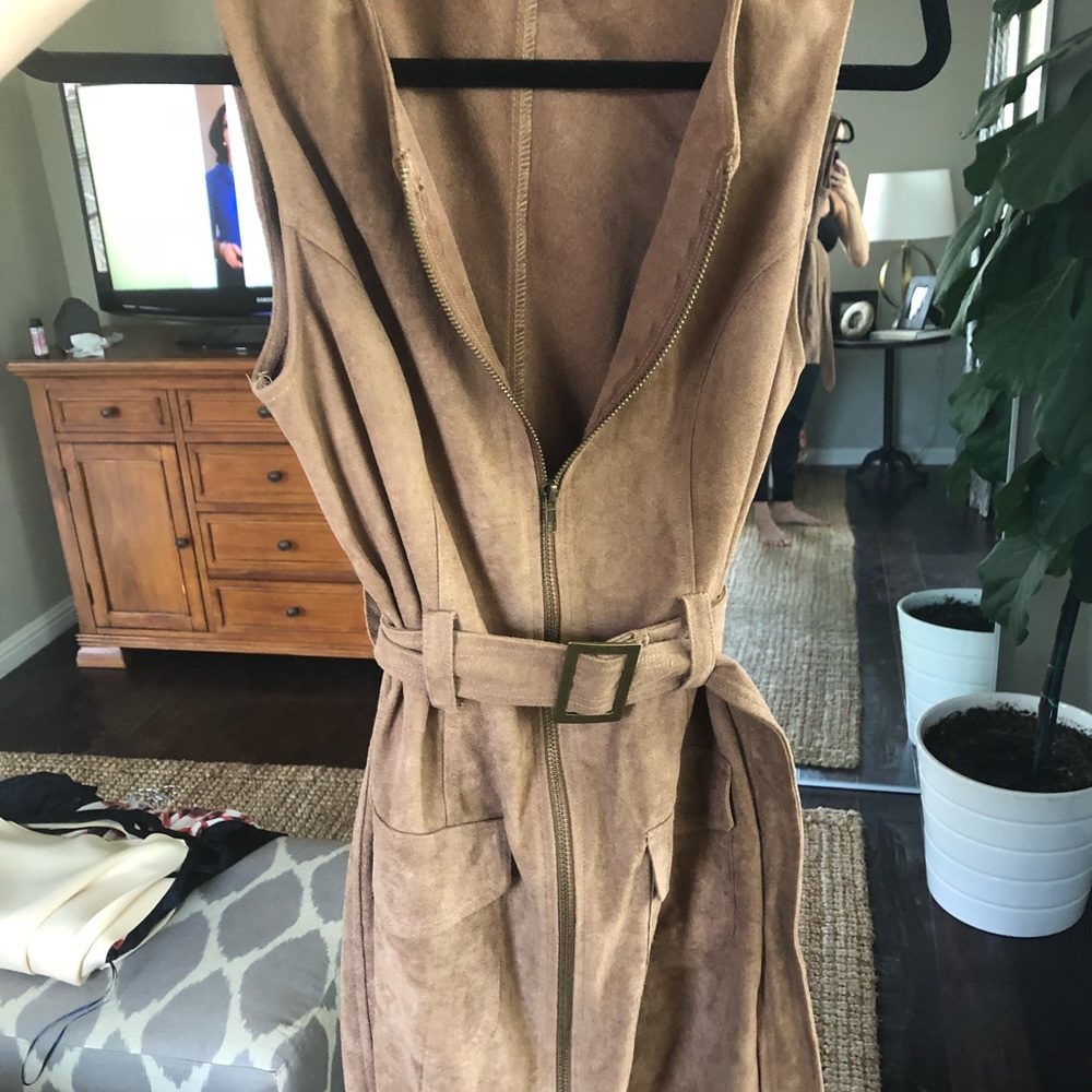 Faux suede zip front dress